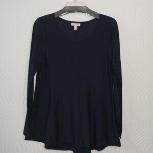 LILLY PULITZER sz L pink label Navy Cotton & Coolmax Poly Sweater Tunic Top